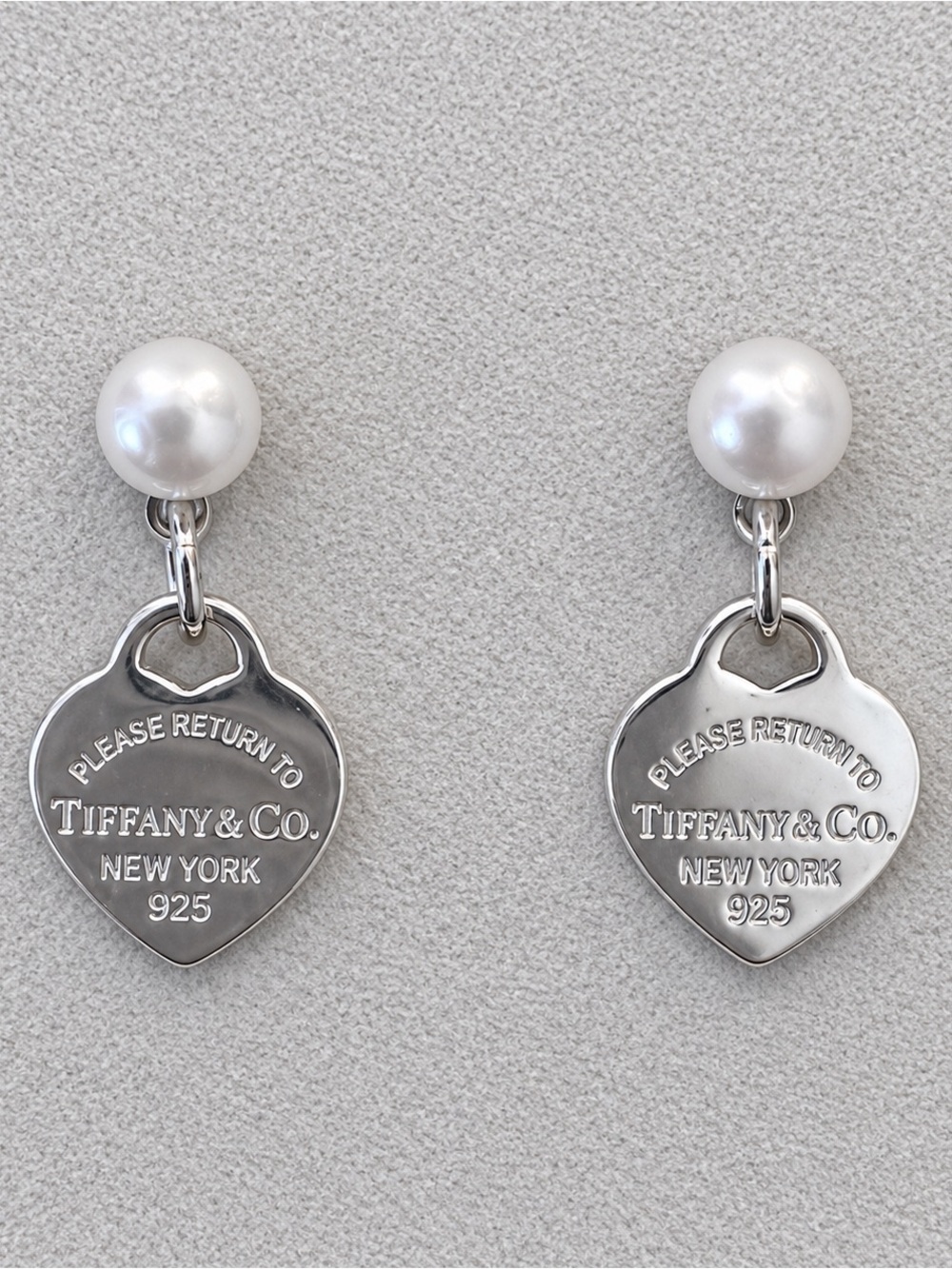 Tiffany & Co. Silver Heart and White Pearl Drop Earrings